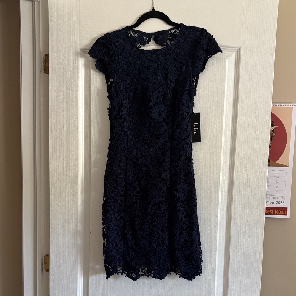 Lulus Navy Blue Lace Open Back Dress